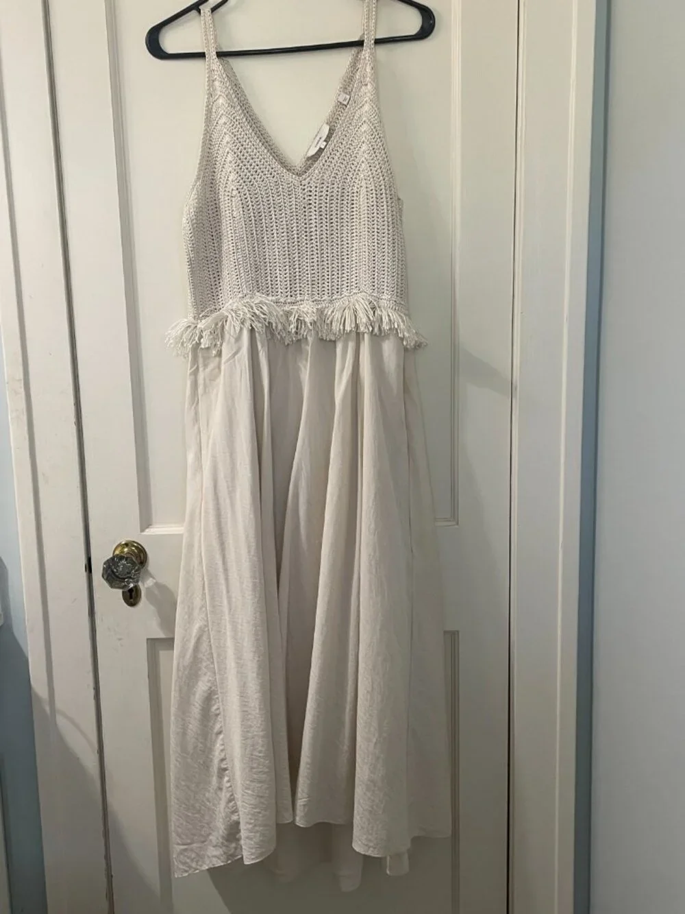 Vince Crochet Fringe Maxi Dress Boho Festival Resort Ivory Size Small Lined